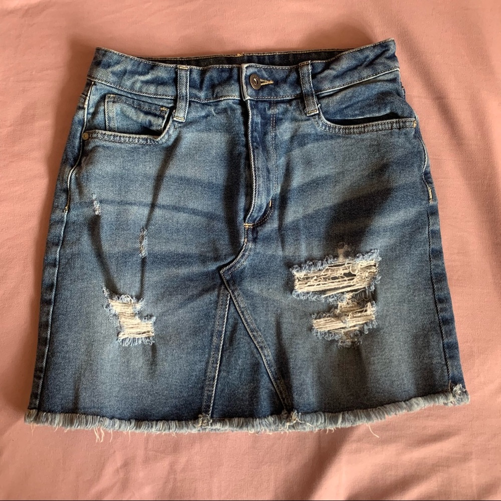 Lightly Distressed Denim Skirt